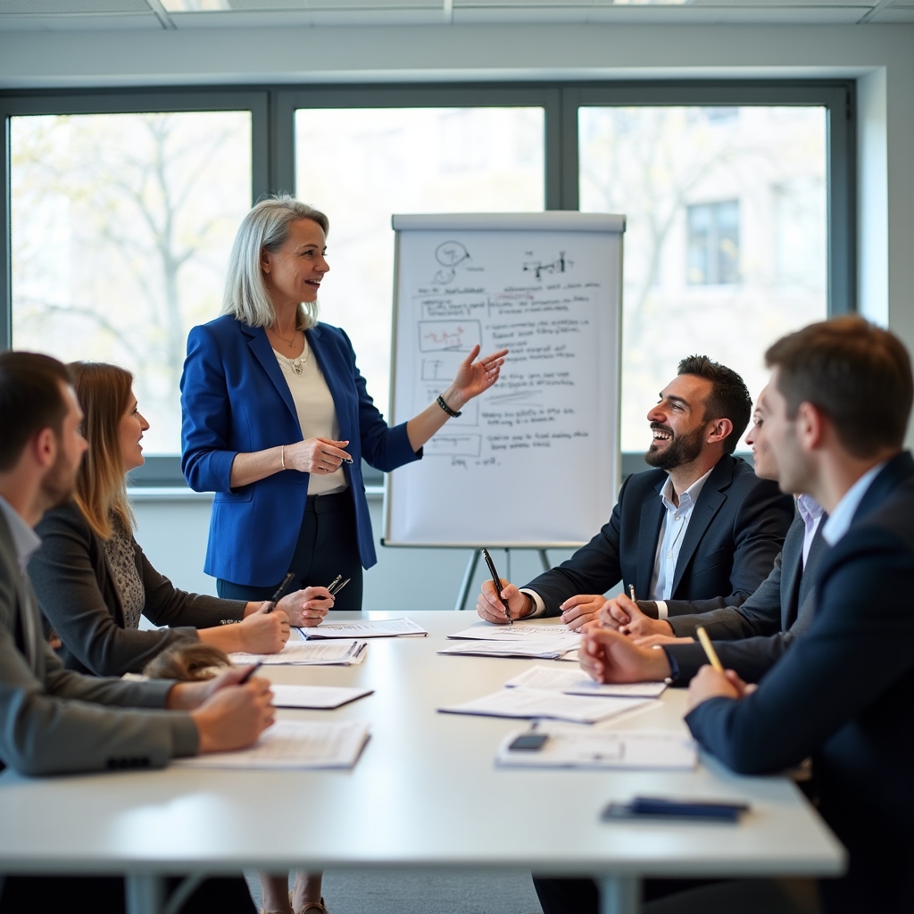 Professionals in an interactive workshop setting practicing communication techniques